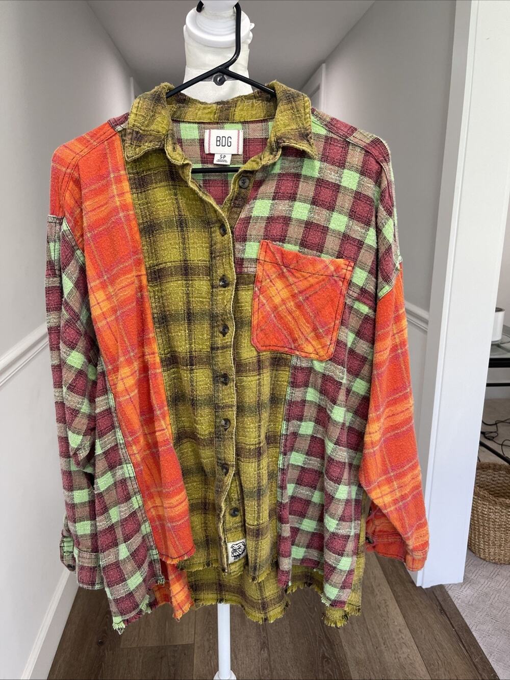 Urban Outfitters Women Sz S Patchwork Plaid Flannel Shirt Oversized Scarecrow